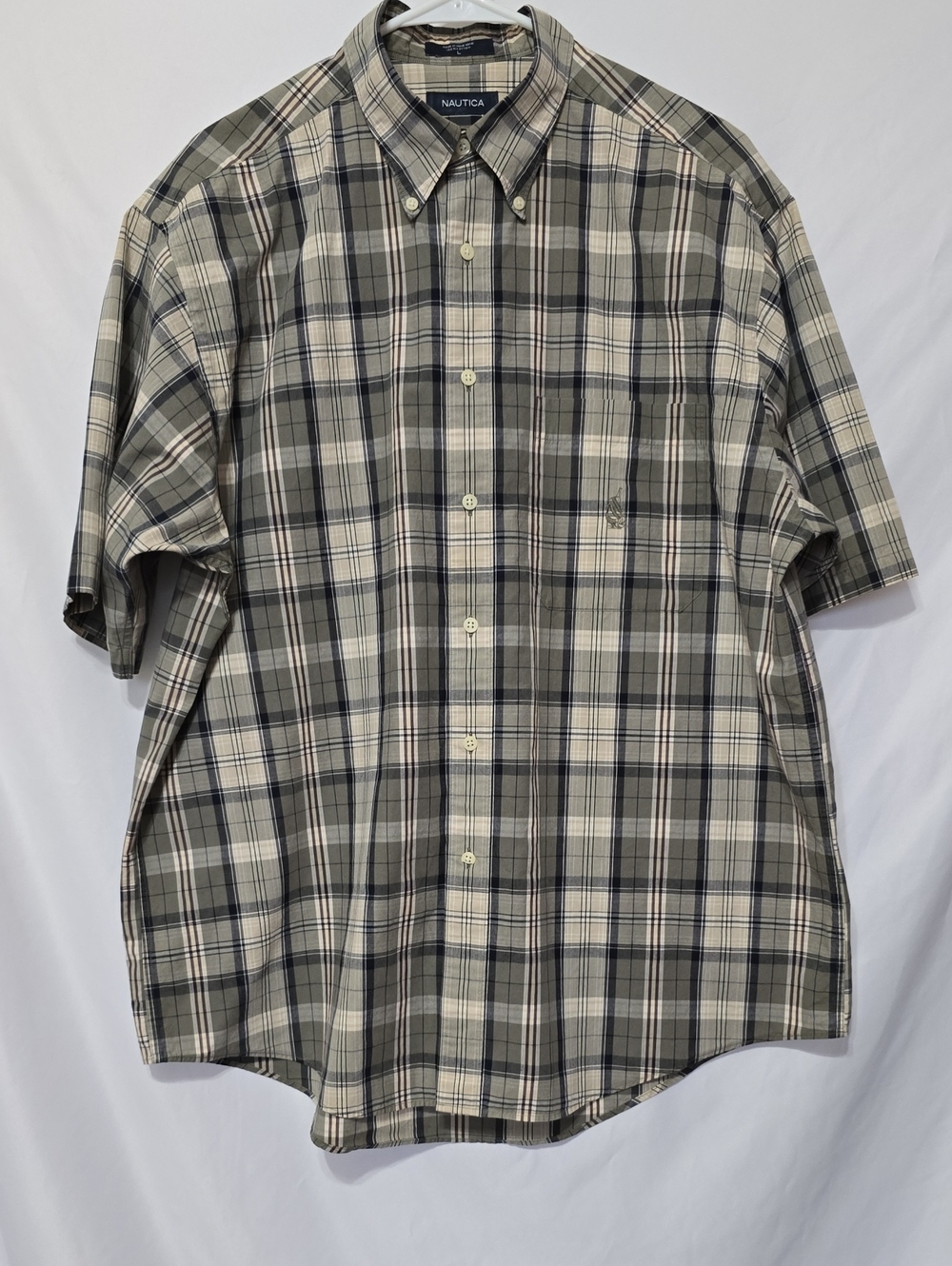 Nautica Men's Short Sleeve Plaid Button Down Shirt Size L